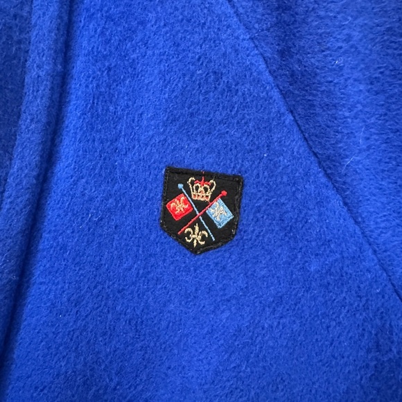 Vintage 70s Larry Levine Women Union Made ILGWU Blue Wool Crest Embroidered Coat - Picture 8 of 15